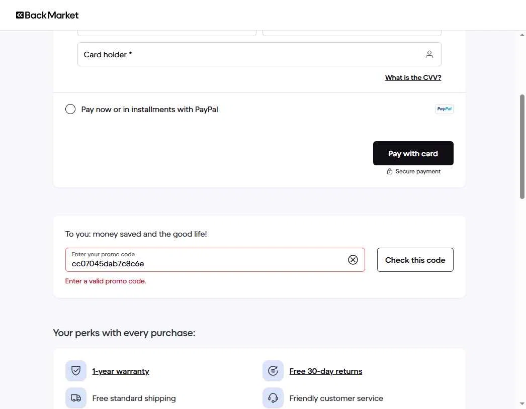 Verification screenshot for $20 Off Storewide at Back Market — 24d ago