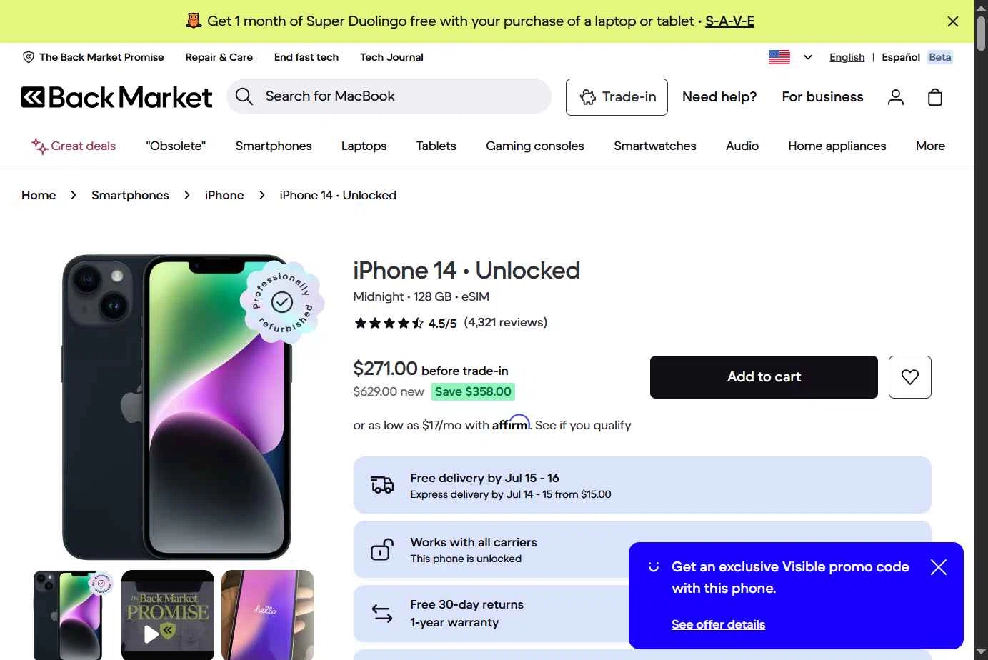 Verification screenshot for $10 Off Storewide at Back Market - 2d ago