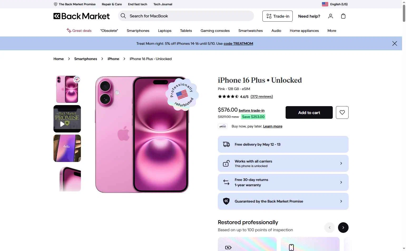 Verification screenshot for $20 Off Storewide at Back Market — 24d ago