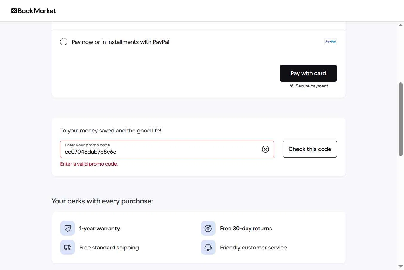 Verification screenshot for $20 Off Storewide at Back Market — 24d ago