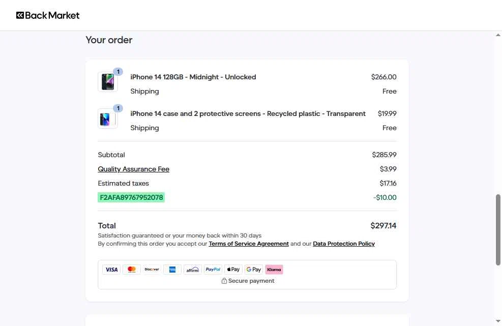 Back Market checkout page showing Back Market promo code box | Screenshot taken by SimplyCodes community member on Jan 25, 2026