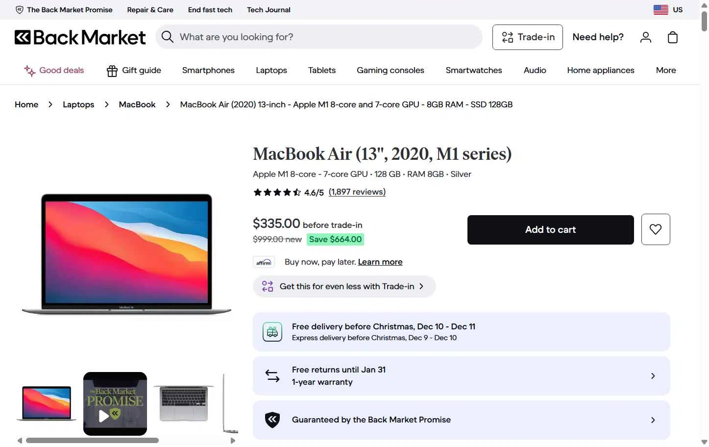 Back Market checkout page showing Back Market promo code box | Screenshot taken by SimplyCodes community member on Dec 6, 2025
