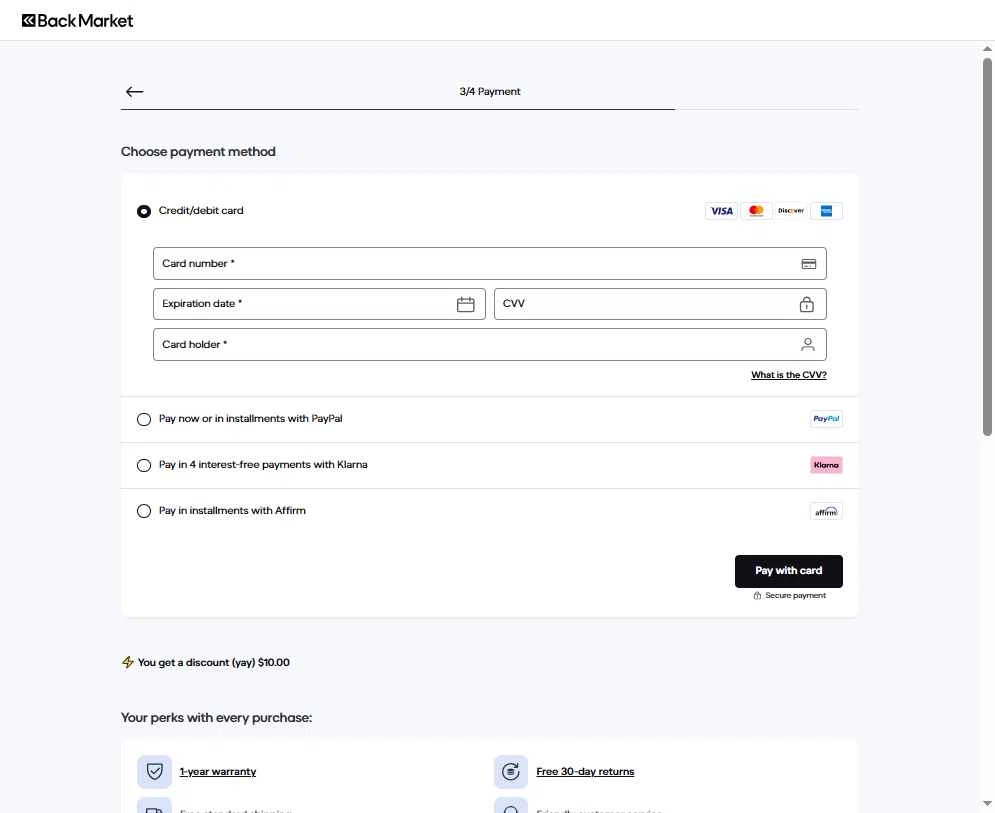 Back Market checkout page showing Back Market promo code box | Screenshot taken by SimplyCodes community member on Jan 11, 2026