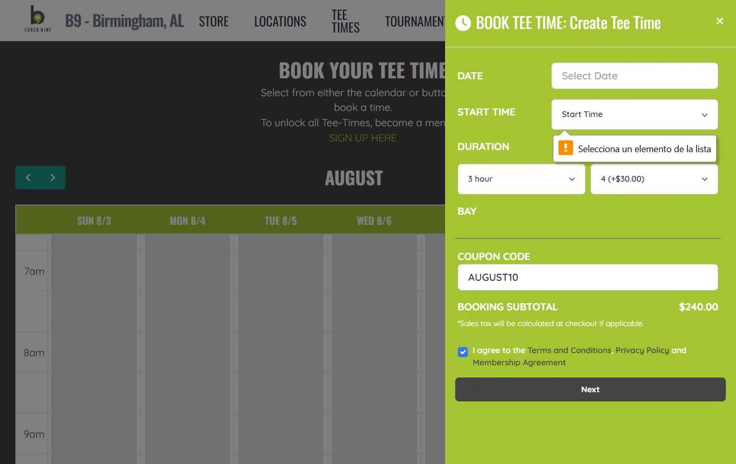 Back Nine checkout page showing Back Nine coupon code box | Screenshot taken by SimplyCodes community member on Aug 1, 2025