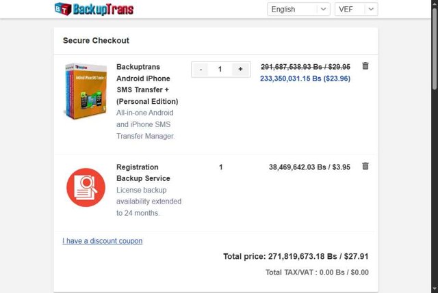 BackupTrans checkout page showing BackupTrans promo code box | Screenshot taken by SimplyCodes community member on Jun 4, 2025