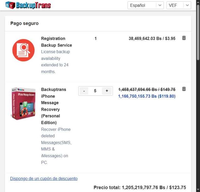 BackupTrans checkout page showing BackupTrans promo code box | Screenshot taken by SimplyCodes community member on Jun 4, 2025