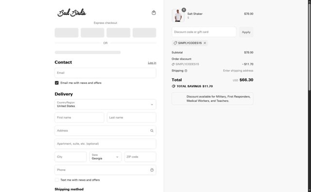 Bad Birdie checkout page showing Bad Birdie discount code box | Screenshot taken by SimplyCodes community member on Jul 26, 2025