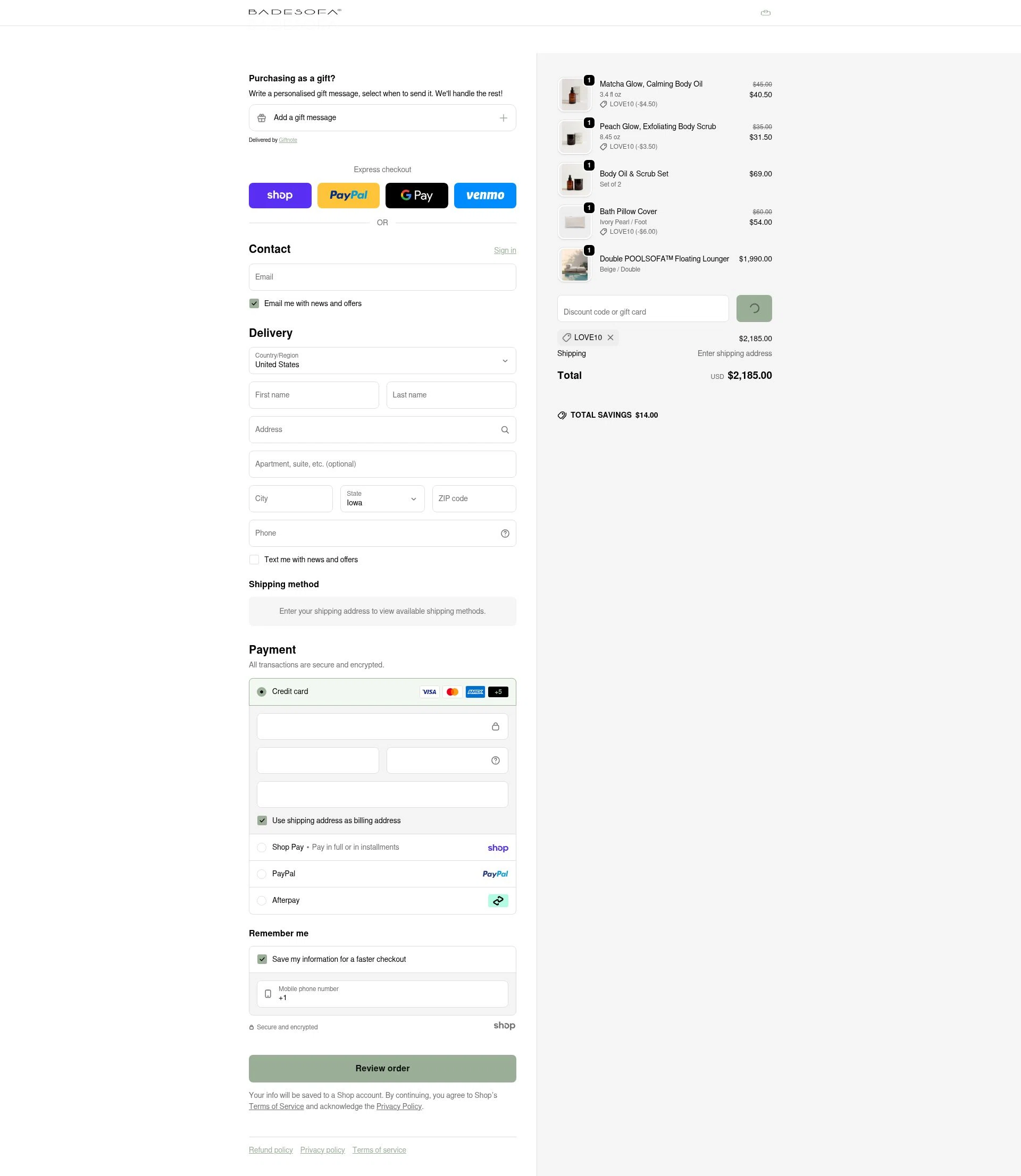 BADESOFA checkout page showing BADESOFA discount code box | Screenshot taken by SimplyCodes community member on Jan 26, 2026