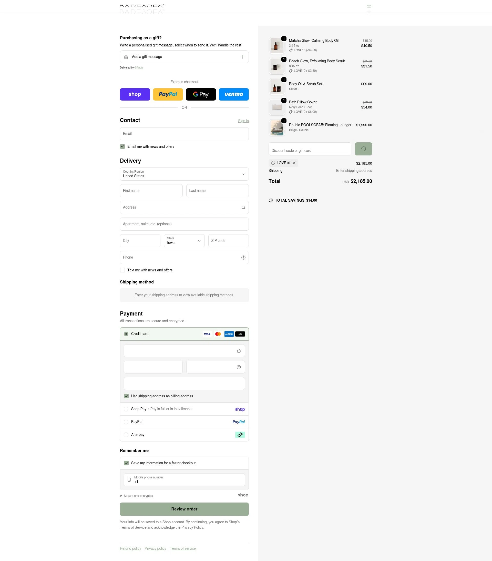 BADESOFA checkout page showing BADESOFA discount code box | Screenshot taken by SimplyCodes community member on Jan 21, 2026