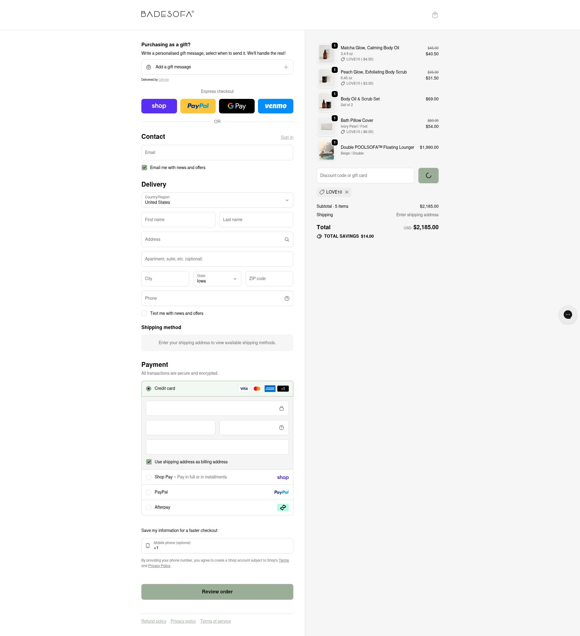 BADESOFA checkout page showing BADESOFA discount code box | Screenshot taken by SimplyCodes community member on Jan 30, 2026