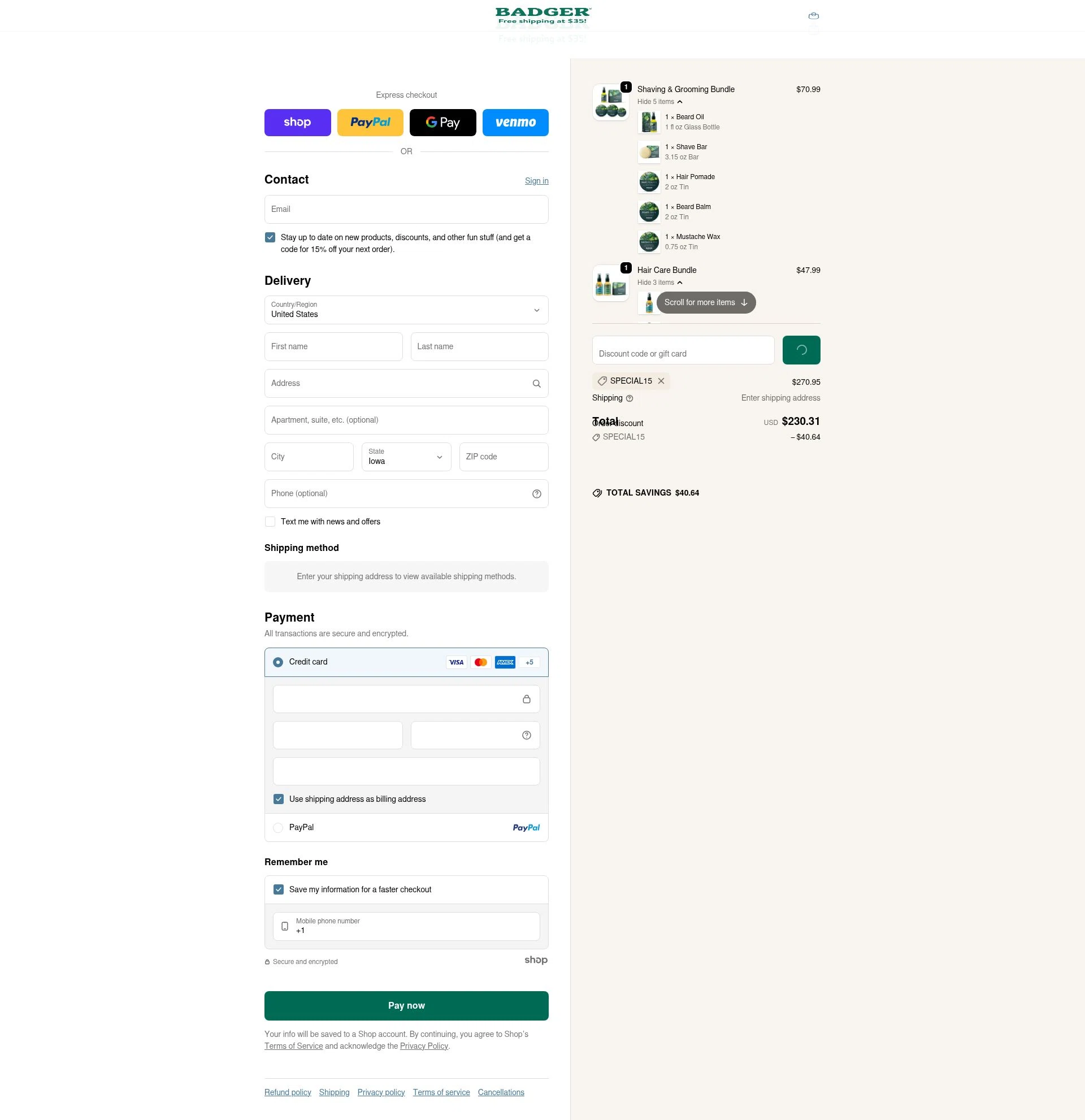 Badger Balm checkout page showing Badger Balm discount code box | Screenshot taken by SimplyCodes community member on Jan 30, 2026