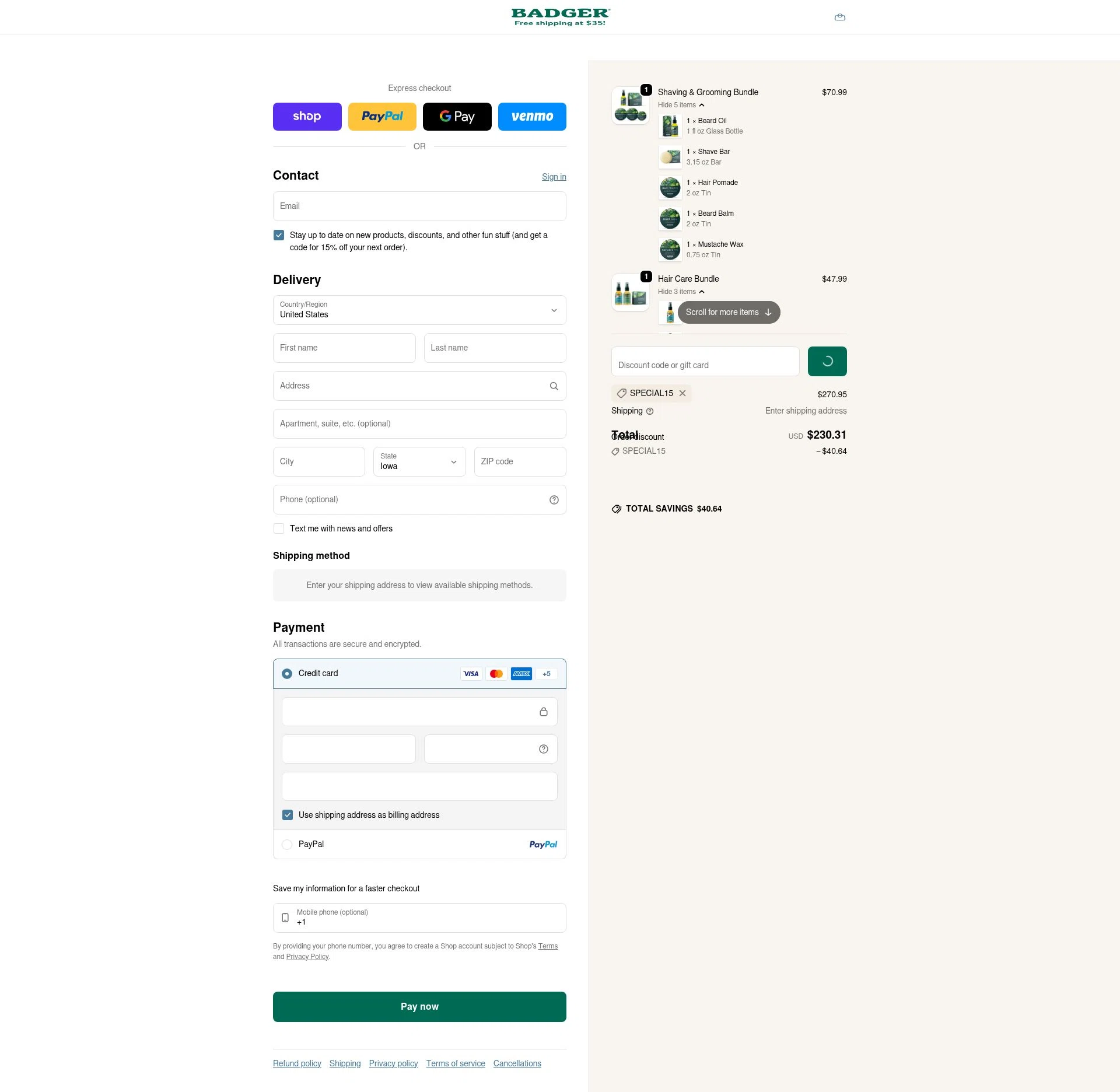 Badger Balm checkout page showing Badger Balm discount code box | Screenshot taken by SimplyCodes community member on Feb 3, 2026