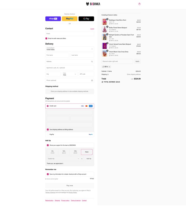 Badinka checkout page showing Badinka coupon code box | Screenshot taken by SimplyCodes community member on Aug 27, 2025