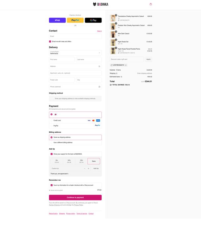 Badinka checkout page showing Badinka coupon code box | Screenshot taken by SimplyCodes community member on Sep 12, 2025