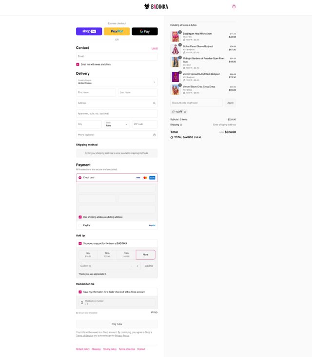 Badinka checkout page showing Badinka coupon code box | Screenshot taken by SimplyCodes community member on Aug 27, 2025