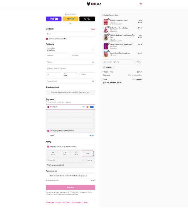 Badinka checkout page showing Badinka coupon code box | Screenshot taken by SimplyCodes community member on Aug 27, 2025