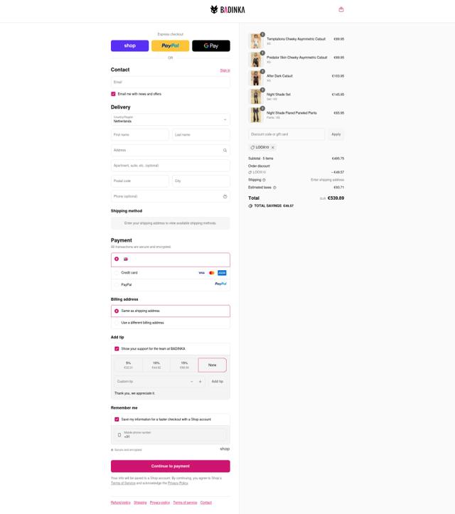Badinka checkout page showing Badinka coupon code box | Screenshot taken by SimplyCodes community member on Sep 12, 2025