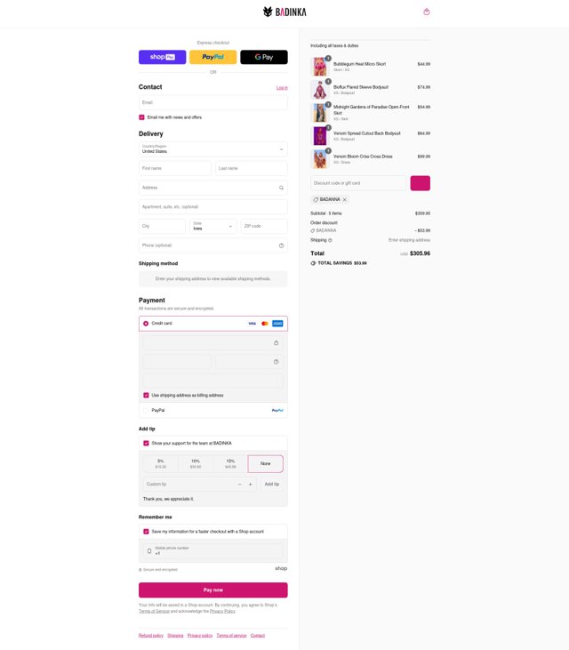 Badinka checkout page showing Badinka coupon code box | Screenshot taken by SimplyCodes community member on Aug 27, 2025