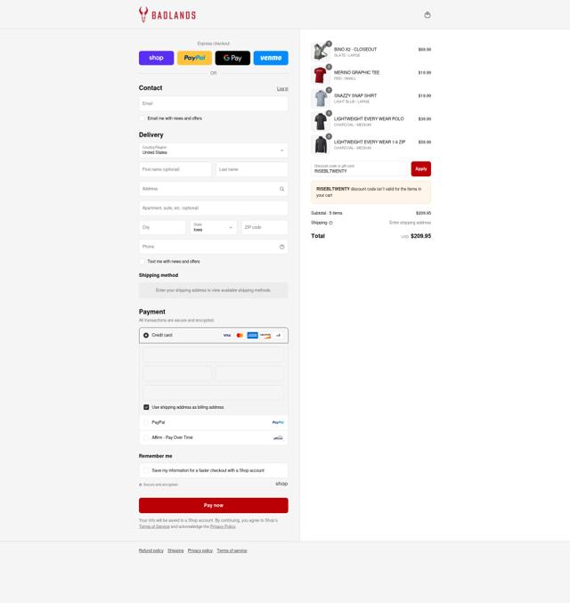 Badlands Gear checkout page showing Badlands Gear discount code box | Screenshot taken by SimplyCodes community member on Sep 2, 2025