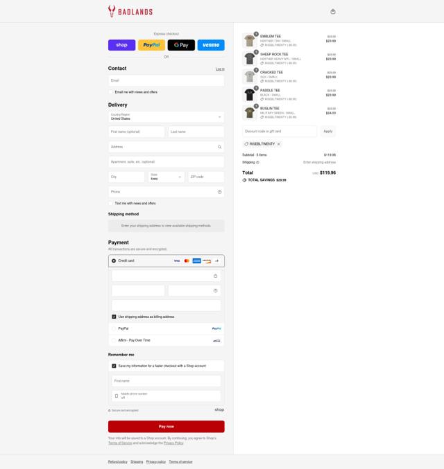 Badlands Gear checkout page showing Badlands Gear discount code box | Screenshot taken by SimplyCodes community member on Aug 29, 2025