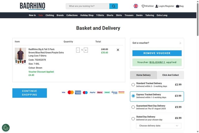 BadRhino checkout page showing BadRhino discount code box | Screenshot taken by SimplyCodes community member on Aug 6, 2025