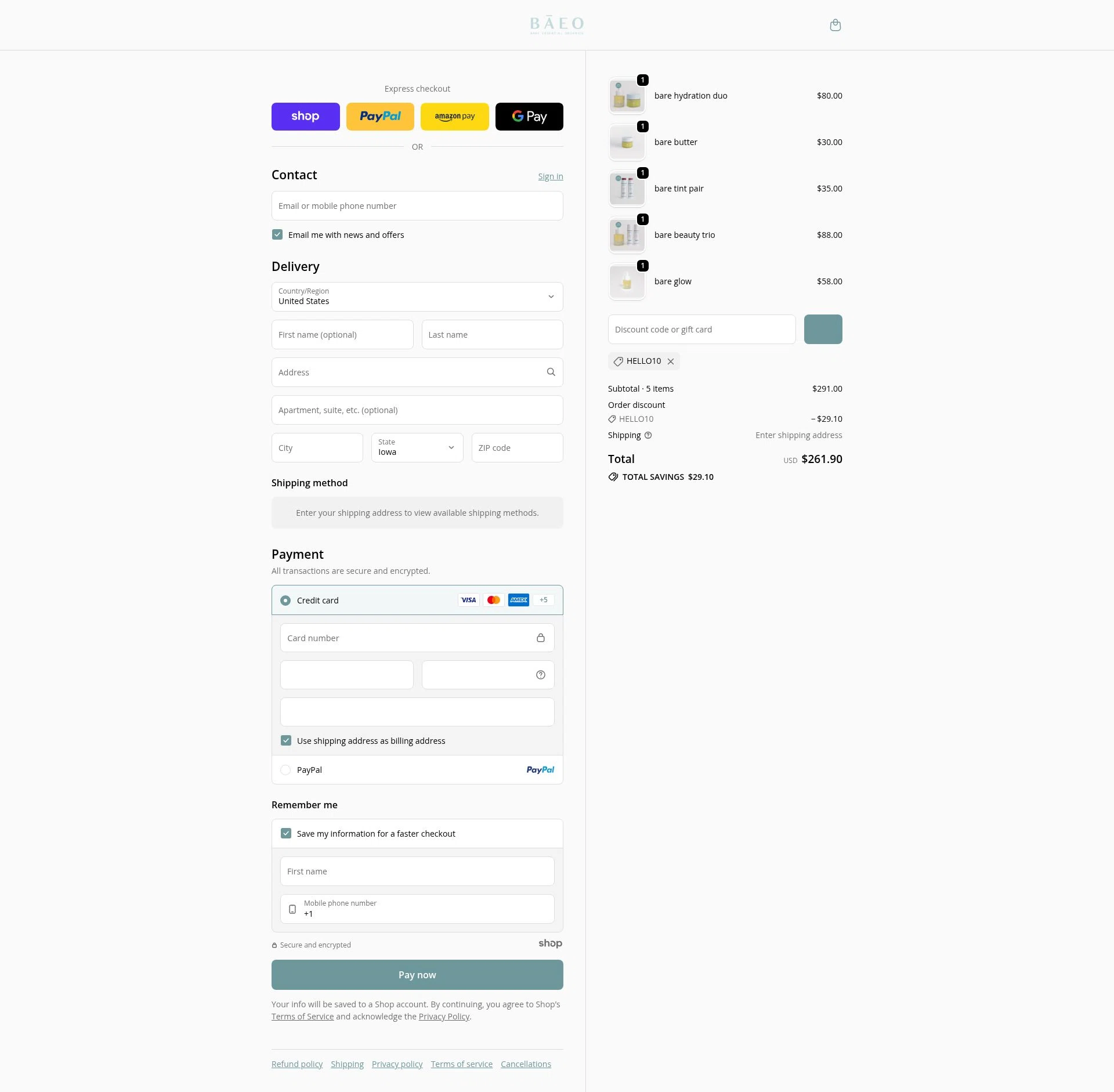 BAEO checkout page showing BAEO discount code box | Screenshot taken by SimplyCodes community member on Dec 31, 2025