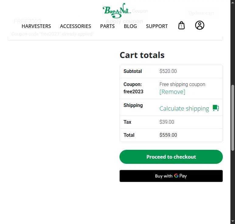 Bag-A-Nut checkout page showing Bag-A-Nut promo code box | Screenshot taken by SimplyCodes community member on Nov 21, 2025