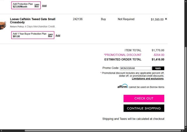 Bag Borrow or Steal checkout page showing Bag Borrow or Steal promo code box | Screenshot taken by SimplyCodes community member on Aug 3, 2025