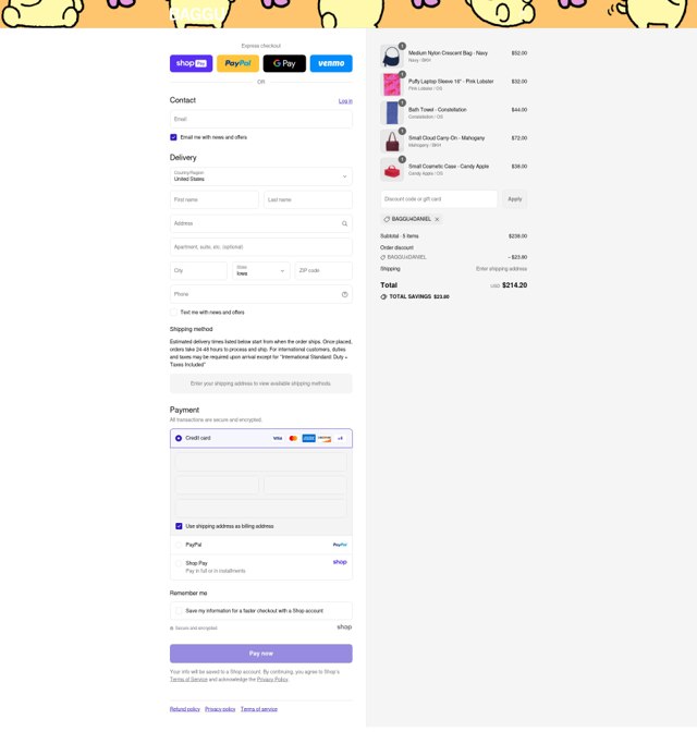Baggu checkout page showing Baggu discount code box | Screenshot taken by SimplyCodes community member on Aug 25, 2025