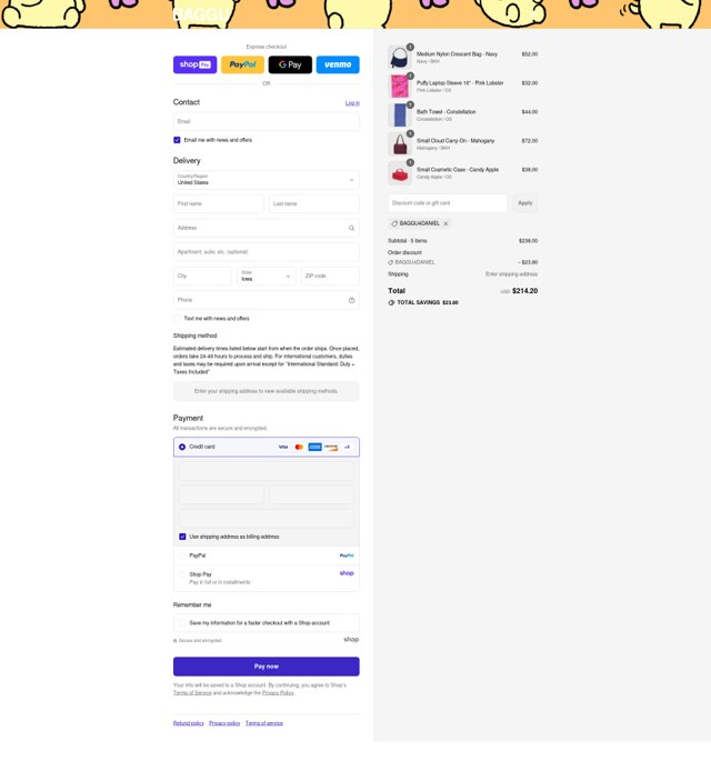 Baggu checkout page showing Baggu discount code box | Screenshot taken by SimplyCodes community member on Aug 28, 2025