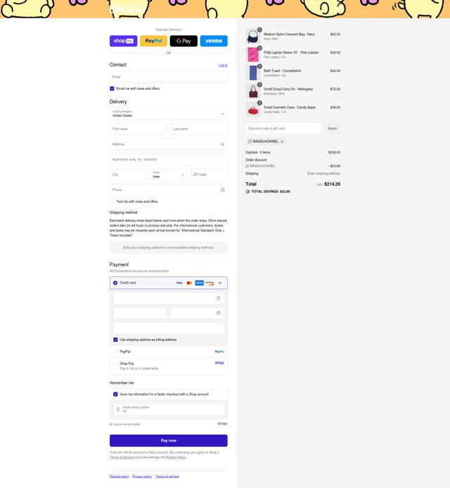 Baggu checkout page showing Baggu discount code box | Screenshot taken by SimplyCodes community member on Aug 21, 2025