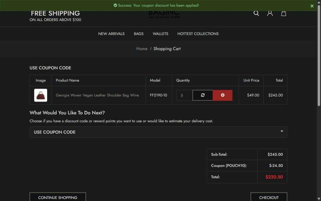 Baginc.com checkout page showing Baginc.com discount code box | Screenshot taken by SimplyCodes community member on Aug 28, 2025
