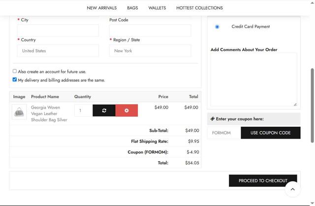 Baginc.com checkout page showing Baginc.com discount code box | Screenshot taken by SimplyCodes community member on Aug 3, 2025