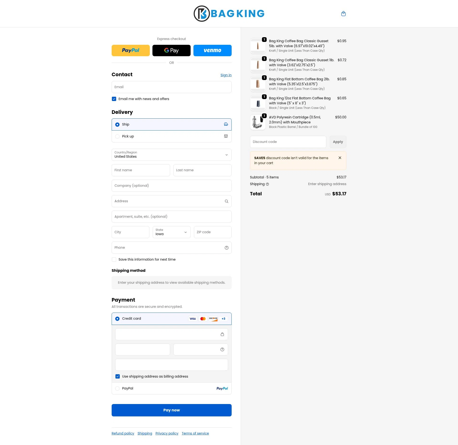BagKing checkout page showing BagKing discount code box | Screenshot taken by SimplyCodes community member on Feb 3, 2026