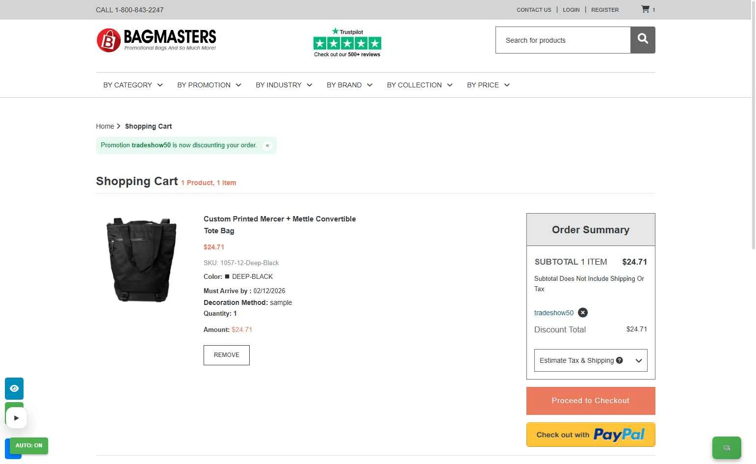 Bagmasters checkout page showing Bagmasters promo code box | Screenshot taken by SimplyCodes community member on Feb 3, 2026