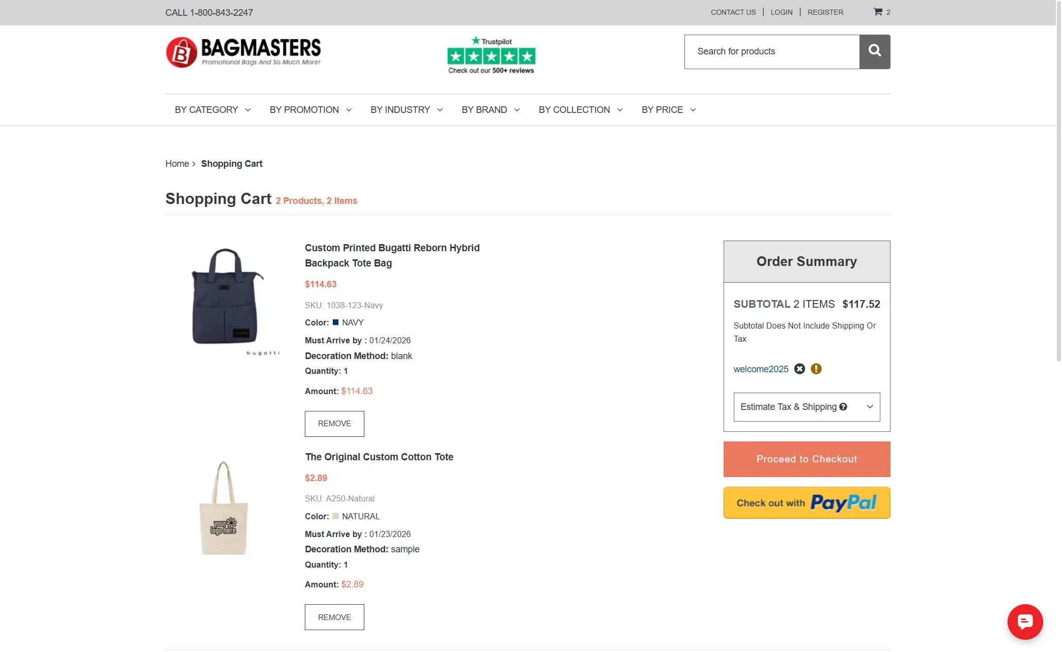 Bagmasters checkout page showing Bagmasters promo code box | Screenshot taken by SimplyCodes community member on Jan 23, 2026