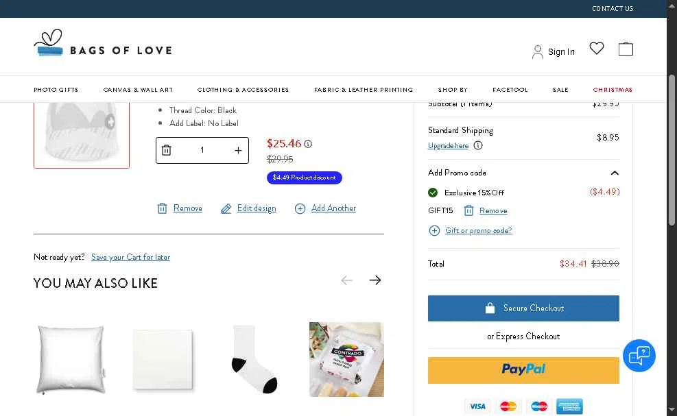 Bags of Love checkout page showing Bags of Love promo code box | Screenshot taken by SimplyCodes community member on Dec 16, 2025