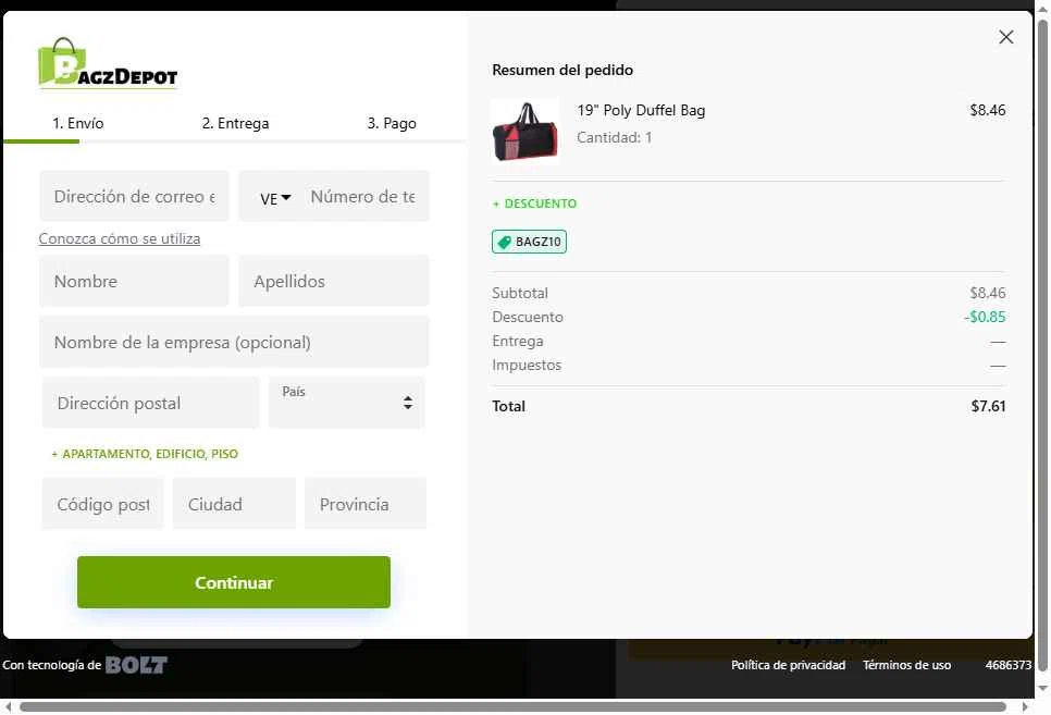 BagzDepot checkout page showing BagzDepot promo code box | Screenshot taken by SimplyCodes community member on Oct 2, 2025