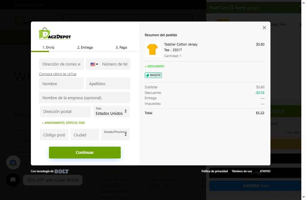 BagzDepot checkout page showing BagzDepot promo code box | Screenshot taken by SimplyCodes community member on Nov 30, 2025
