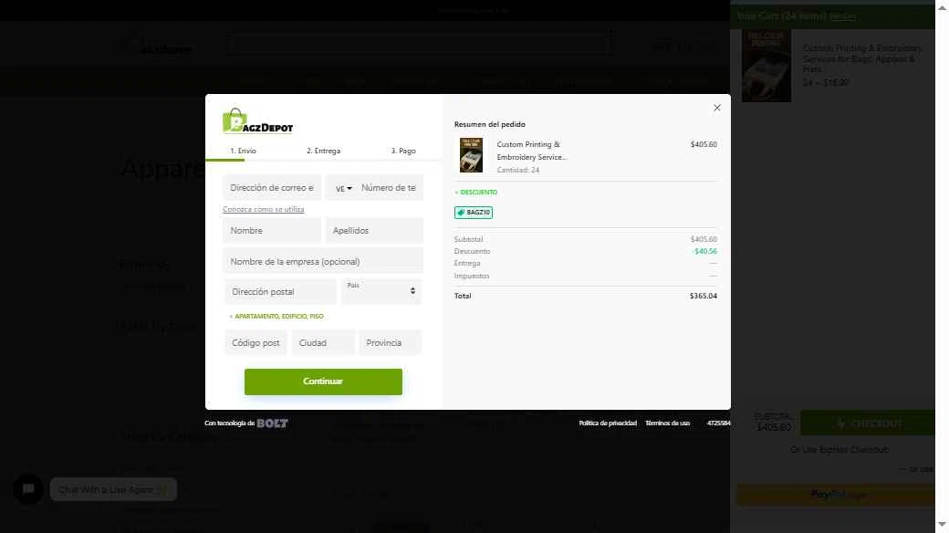 BagzDepot checkout page showing BagzDepot promo code box | Screenshot taken by SimplyCodes community member on Nov 1, 2025