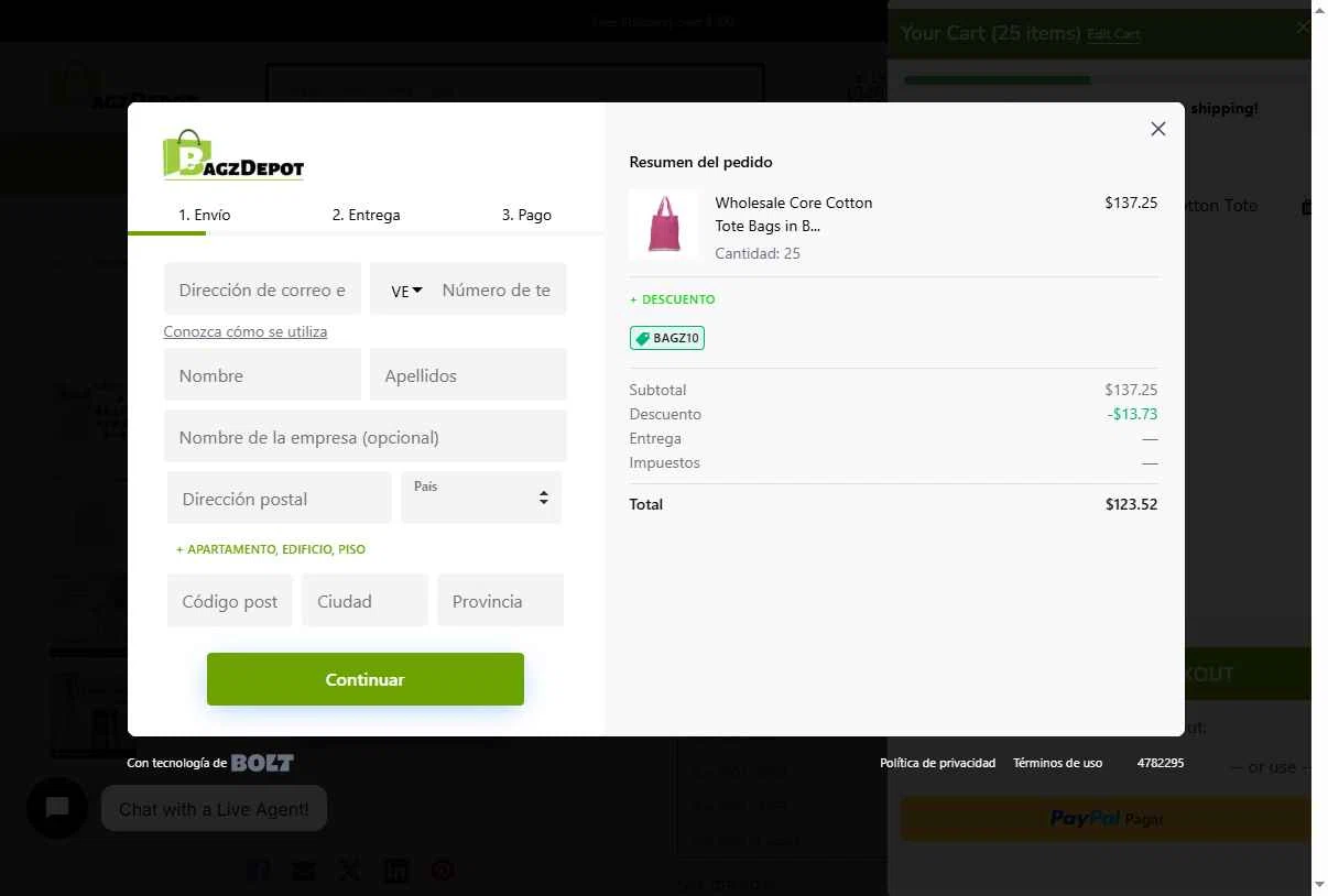 BagzDepot checkout page showing BagzDepot promo code box | Screenshot taken by SimplyCodes community member on Dec 29, 2025