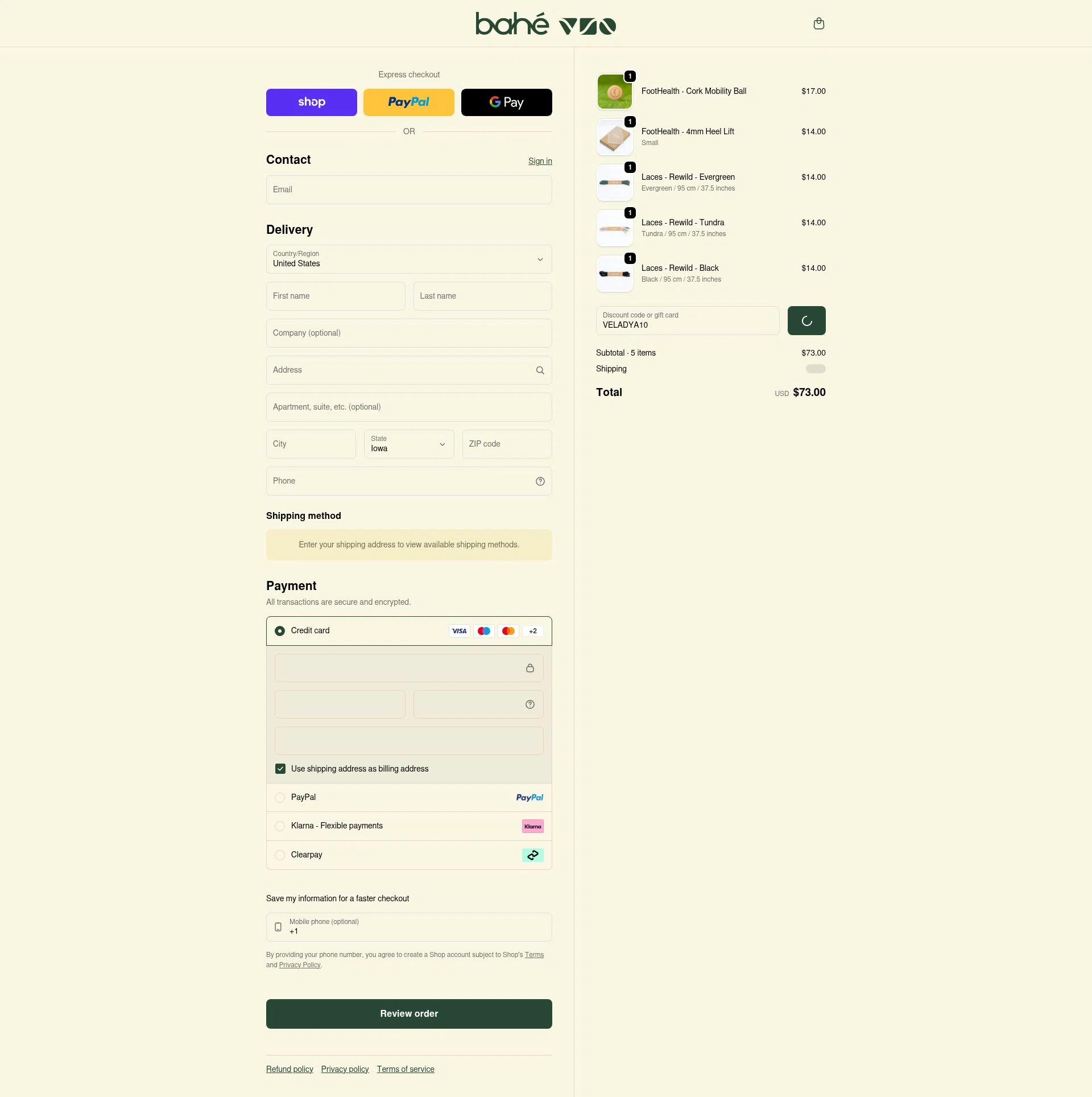Bahé checkout page showing Bahé promo code box | Screenshot taken by SimplyCodes community member on Feb 23, 2026