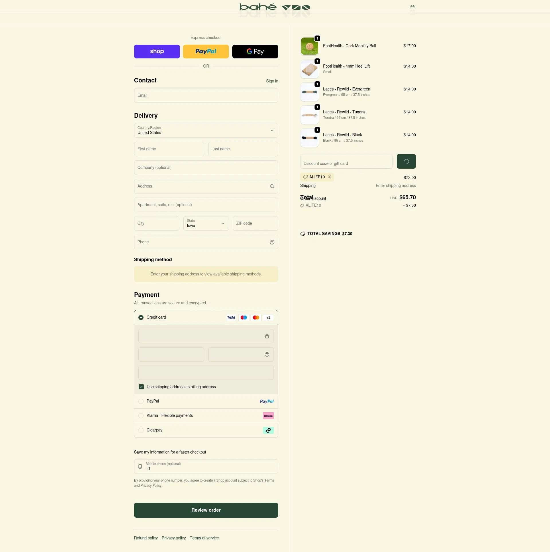 Bahé checkout page showing Bahé promo code box | Screenshot taken by SimplyCodes community member on Feb 23, 2026