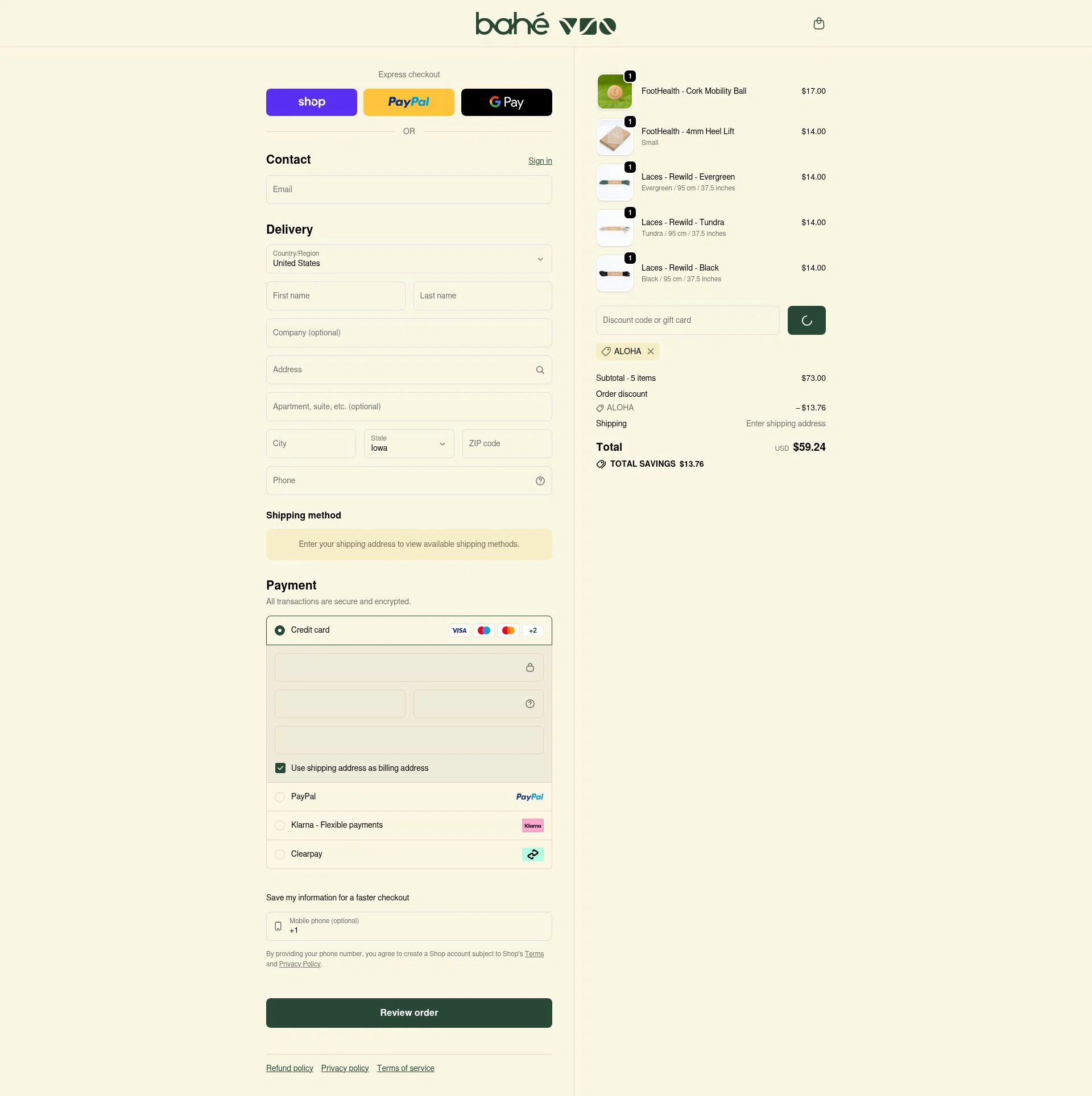 Bahé checkout page showing Bahé promo code box | Screenshot taken by SimplyCodes community member on Feb 23, 2026