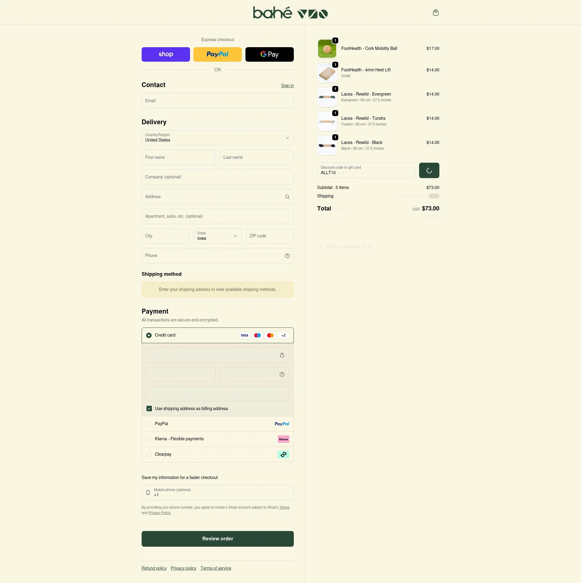 Bahé checkout page showing Bahé promo code box | Screenshot taken by SimplyCodes community member on Feb 23, 2026