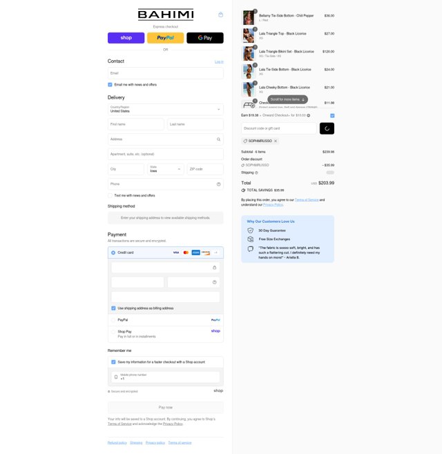Bahimi checkout page showing Bahimi promo code box | Screenshot taken by SimplyCodes community member on Aug 29, 2025