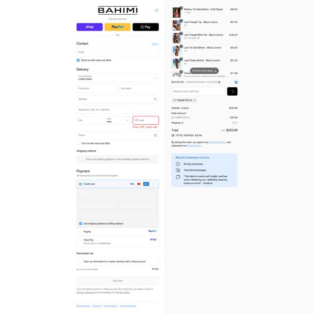 Bahimi checkout page showing Bahimi promo code box | Screenshot taken by SimplyCodes community member on Sep 11, 2025