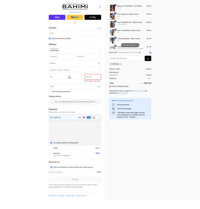 Bahimi checkout page showing Bahimi promo code box | Screenshot taken by SimplyCodes community member on Aug 29, 2025