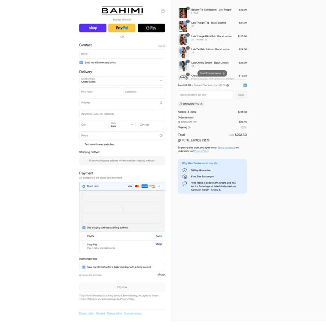 Bahimi checkout page showing Bahimi promo code box | Screenshot taken by SimplyCodes community member on Aug 29, 2025
