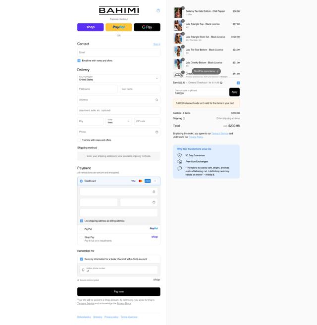 Bahimi checkout page showing Bahimi promo code box | Screenshot taken by SimplyCodes community member on Sep 11, 2025